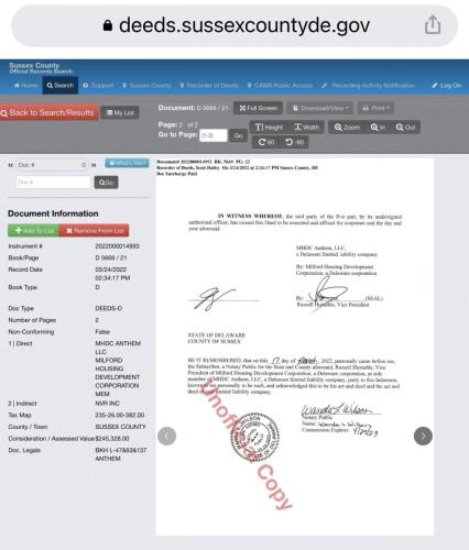 Copy of one of numerous deeds signed by DEVELOPER Huxtable